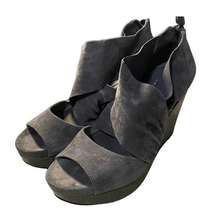 Eileen Fisher Draw Open Toe Suede Platform Leather Wedge Sandal in Gray Size 7