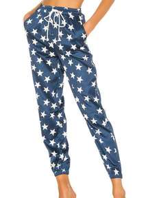 Superdown Star Satin Track Pants XS Joggers Blue White Revolve American Flag NEW