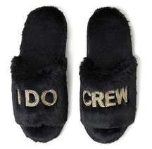 Dearfoams Slide Slippers Womens Size S 5-6 Black I Do Crew Memory Foam Faux Fur