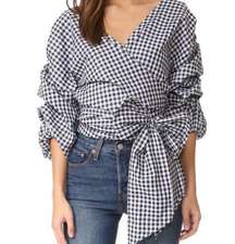 MLM Label Salo Wrap Gingham Black White Balloon Sleeve Details Top Medium Shirt