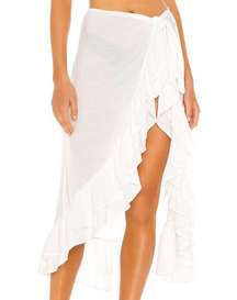 Lovewave Ruffle Wrap Midi Skirt White Size XL High Slit Gauze Crinkle Coverup