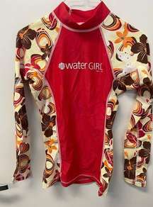 NWT Water Girl Patagonia Rash Guard XS Womens Long Sleeve Floral Red Swim Beach