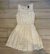 Want and Need Women's Lace Dress A-Line Sleeveless Casual Floral Cream Small