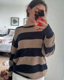 Brandy Melville Oversized Navy/Brown Striped Sweater