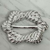 Vintage Metallic Silver Scarf Slide Shirt Tie Bar Belt Buckle