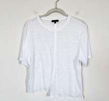 [The Range] White Linen Blend Crew Neck Asymmetrical Hem Cut Off T-Shirt Large