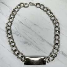 Chunky Bar Silver Tone Metal Chain Link Belt Size XS Small S