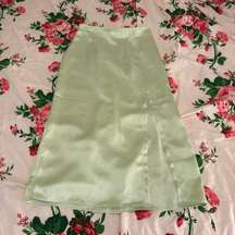 Abercrombie Mint Green Satin Midi Skirt with Slit