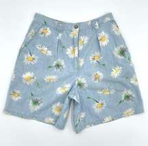 Vintage Daisy Shorts‎ Summer Blue High Waisted Floral Flowers Cotton Petite