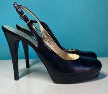 GF Ferre Womens Black Leather Platform Heels Size 40 9.5 US