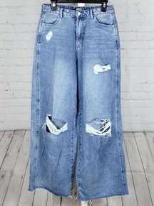 MissGuided Baggy Wide Leg High Waisted Busted Knee Boyfriend Jeans