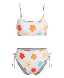 Colorful Flower Tummy Control Bikini Swimsuit New Large
