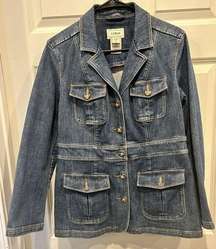 LL Bean Jacket Womens Blue Cotton Denim Jean Chore Barn Jacket Size small VTG