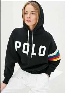 Polo Ralph Lauren Rainbow Stripe Sleeve Logo Hoodie Small RARE