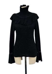 Co Ruffled-Trim Turtleneck Sweater in Black Size Small