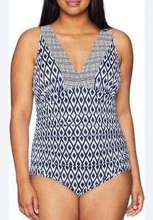 Coastal Blue Bathing Swim Suit Size XL 16/18 Blue Ikat One Piece built in bra