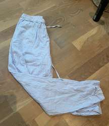 Blue and white striped linen pants