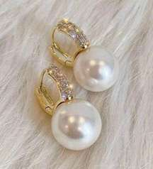 Elegant White Pearl Drop Dangle Hoop Earrings for Women