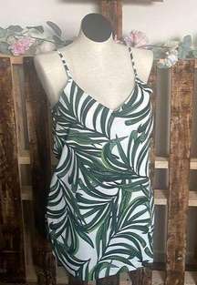 Eliane Rose camisole V neck tank top Cream Green tropical shirt New Size Large