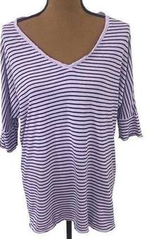 Sundance maritime striped slouchy raw edge v-neck tunic length tee lavender XS