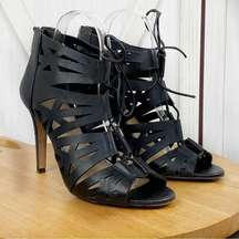 Jessica Simpson Emelia Cage Lace Up Bootie Heels Black 7.5