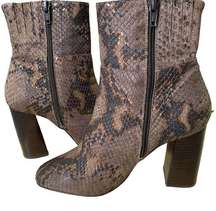 Free People Nolita Brown Leather Snakeskin Ankle Block Heel western boots
