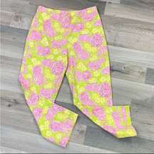 Vintage Lilly Pulitzer Lion Print Crop Capri Pants Flat Front Lime Green Pink 4