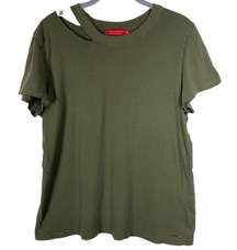 Zander Distressed Short Sleeve Cotton T Shirt Olive Green Medium