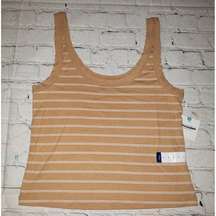 NWT Arizona Jean Co Jrs Size XL Tan & White Stripe Cropped Tank Top