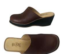 The Walking CO. Sandals Slide Wedge Heels Size EU 38 / US 7.5 Leather Brown