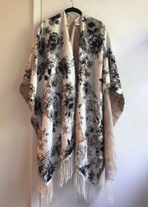 Floral Print Poncho Scarf