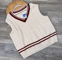 Nwt abound preppy sweater vest pullover cable knit cream & maroon