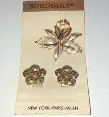 Bordeaux Brand Vintage Satin Silver & Gold Tone Brooch Pendant & Earrings Set