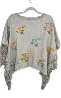 Anthropologie TP Flowered Fringe Poncho