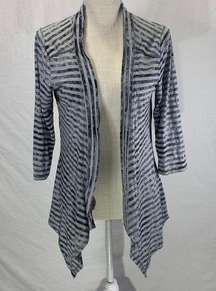 Live & Let Live Open Front Asymmetrical hem Gray Striped Cardigan Size Medium