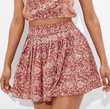 Pink Floral Pleated Skirt