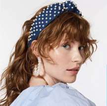 Like New! Lele Sadoughi Navy Blue Velvet Headband with Pearls