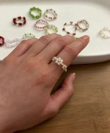 Beaded 3-Flower Ring