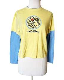 Keith Haring cropped layered long sleeve tee shirt sz M