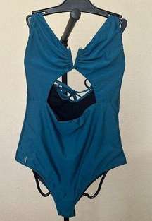 Leonisa Shapewear Blue Cutout One-Piece Slimming Swimsuit Size L NWT