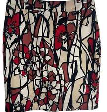 Ann Taylor Floral Red, Black, & Tan, Stained Glass Print Pencil Skirt Size 12