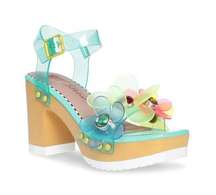 Betsey Johnson Beckket Turquoise Multi Transparent Flower Sandals