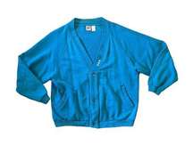 Vintage Nike 80s Button Down Cardigan Sweater Long Sleeve Teal Blue Size Large