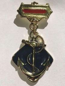 ModCloth SOS Brooch red blue anchor pin gold tone