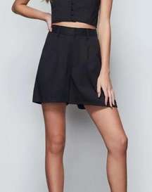 Good American High Rise Black Tencel Trouser Shorts