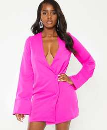 Fuchsia Plunge Flare Sleeve Blazer Dress