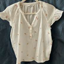 : White top- 100% cotton- stitched lines (peach/tan)-size XS