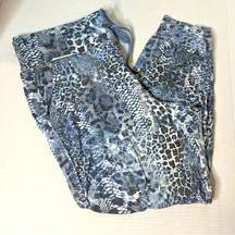 SkinnyGirl Tara French Terry Drawstring Jogger Pants Leopard Blue Size XL New!