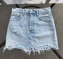 Distressed Denim Quinn High Rise Jean Mini Skirt in Vega Blue - Size 25