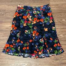 Floral Pleated Skirt Black Blue Red Orange Green Size 12